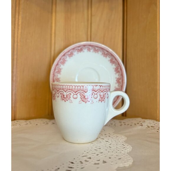Vintage Jackson China Red Pattern Demitasse Cup Saucer Set Restaurant Teacup Ret - Picture 3 of 10